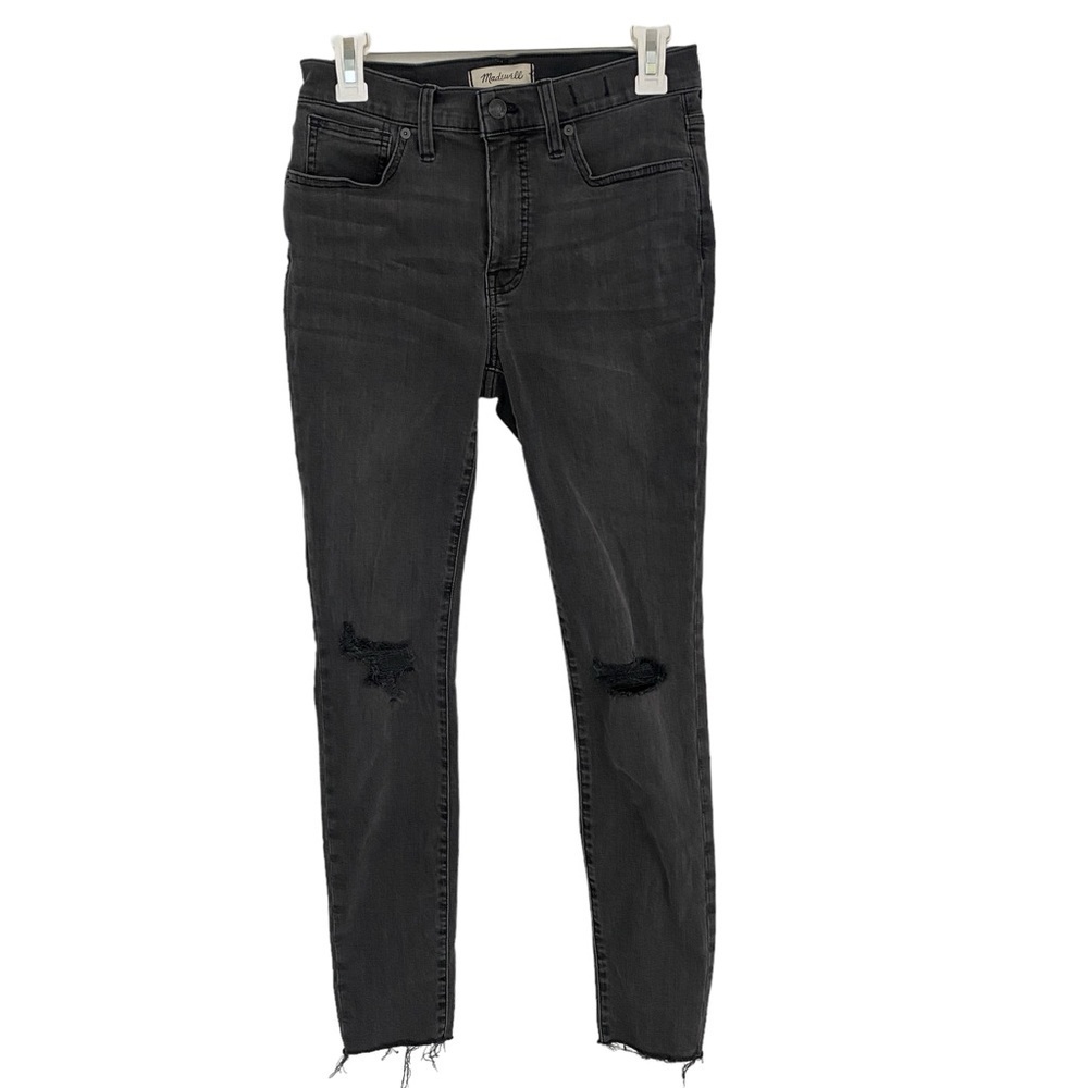 Madewell Black 9" Mid Rise Skinny Dark Wash Distressed Jeans Sz 28